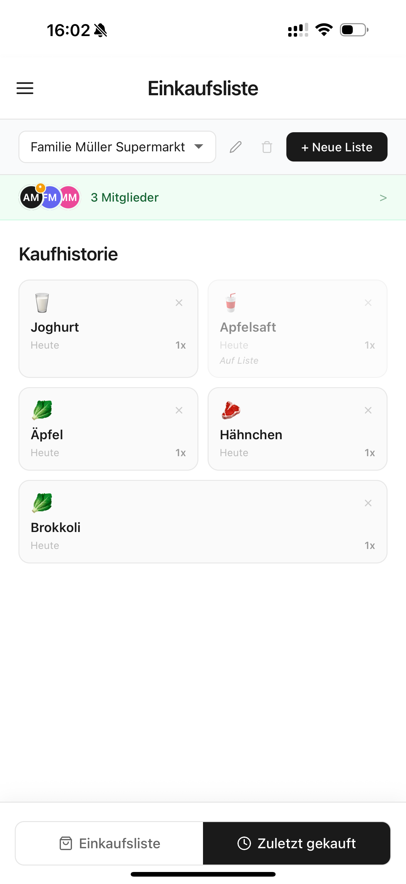 Kaufhistorie in Smoppy